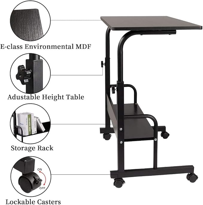 SIDUCAL Computer Cart, Portable Laptop Desk Laptop Cart, Portable Desk with Wheels, Rolling Desk Adjustable Height, Rolling Laptop Stand, Rolling TV Tray, Couch Desk Bed Desk for Laptop, 31.5'' Black - LeafyLoom