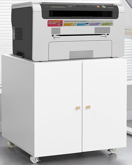 23.62" Metal Office Copier 2 Door and 360 ° Universal Wheel,Mobile Lateral Filing Cabinets w/Aluminum Alloy Handle,Rolling Printer Stand for Legal/Letter/A4,White - LeafyLoom