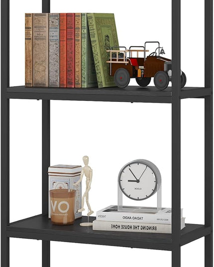 Yusong Bookshelf 4 Tier Arched Bookcase, 71.3" Tall Industrial Open Book Shelves for Living Room, Modern Freestanding Display Shelving Unit Storage Rack with Metal Frame, Office, Bedroom, Black - LeafyLoom
