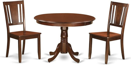 East West Furniture HLDU3-MAH-W 3 Piece Dining Set Contains a Round Dining Room Table with Pedestal and 2 Kitchen Chairs, 42x42 Inch, Mahogany - LeafyLoom