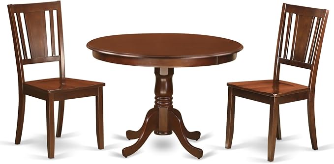 East West Furniture HLDU3-MAH-W 3 Piece Dining Set Contains a Round Dining Room Table with Pedestal and 2 Kitchen Chairs, 42x42 Inch, Mahogany - LeafyLoom