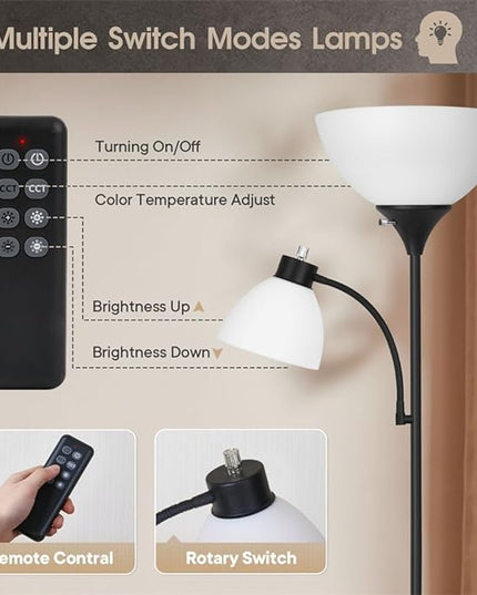 Led Floor Lamp, Super Bright 11W+7W 2100LM Torchiere Floor Lamps for Living Room, Stepless Adjustable 3000K-6000K Temperatures with Remote Control for Bedroom - LeafyLoom