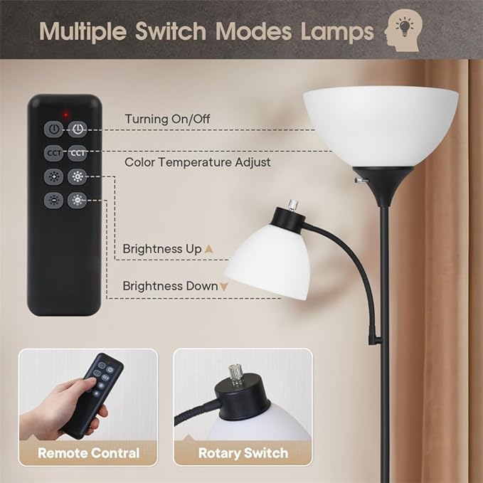 Led Floor Lamp, Super Bright 11W+7W 2100LM Torchiere Floor Lamps for Living Room, Stepless Adjustable 3000K-6000K Temperatures with Remote Control for Bedroom - LeafyLoom