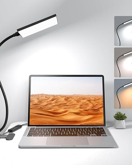LED Desk Lamp with Clamp for Home Office, Dimmable Clip on Desk Light with USB Port, 3 Color Modes 11 Brightness Flexible Gooseneck Reading Lamp for Studying Working, Black - LeafyLoom