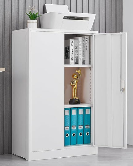 41.97" Metal Storage Doors and Adjustable Shelf,Folding Filing Cabinets w/Solid Steel Tube Locking Shaft,for Home Office,School,Garage,White - LeafyLoom