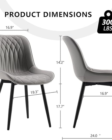 YOUNIKE Grey Dining Chairs set of 2 with High Backs Mid Century Modern Kitchen & Dining Room Chairs PU Faux Leather Upholstered sillas de comedor Comfortable Large Padded Accent Chairs with Metal Legs - LeafyLoom