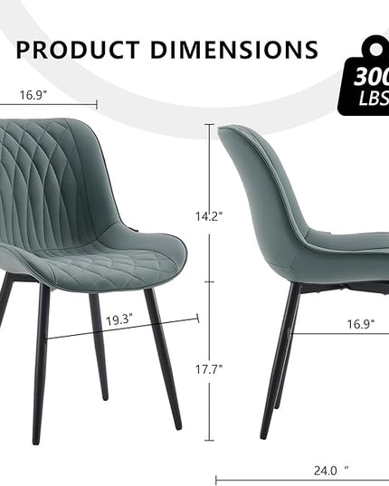 YOUNIKE Dining Chairs set of 2 with High Back Mid Century Modern Kitchen & Dining Room Chairs PU Faux Leather Upholstered sillas de comedor Comfortable Padded Accent Chair with Metal Leg Greyish Green - LeafyLoom