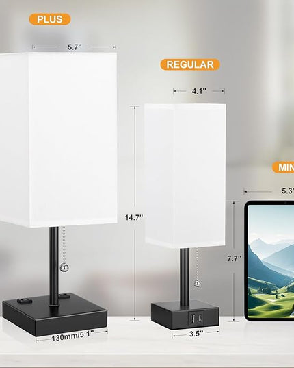 aooshine White Table Lamp for Bedside - 3 Color Temperature 3000K 5000K 4000K Bedroom Lamp, Pull Chain Control, USB A and C Ports, AC Outlets, Bulb Included, Medium - LeafyLoom