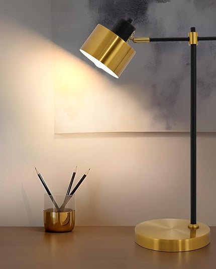 OYEARS 22.2“ Modern Industrial Desk Lamp for Reading LED Metal Table Lamp Light for Office Bedroom Study Room Living Room Nightstand Bedside Lamps Gold and Matte Black Accent Finish (Bulb Included) - LeafyLoom