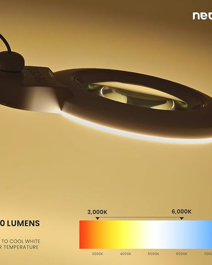 Neatfi (New Model) 1,200 Lumens Super LED Magnifying Lamp with Clamp, 8 Diopter, 5 Inches Wide Lens, Correlated Color Temperature Control, 12W, 120 Pcs SMD LED (White, 5 Inch Lens) - LeafyLoom