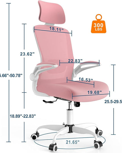 Mimoglad Office Chair, High Back Ergonomic Desk Chair with Adjustable Lumbar Support and Headrest, Swivel Task Chair with flip-up Armrests for Guitar Playing, 5 Years Warranty - LeafyLoom
