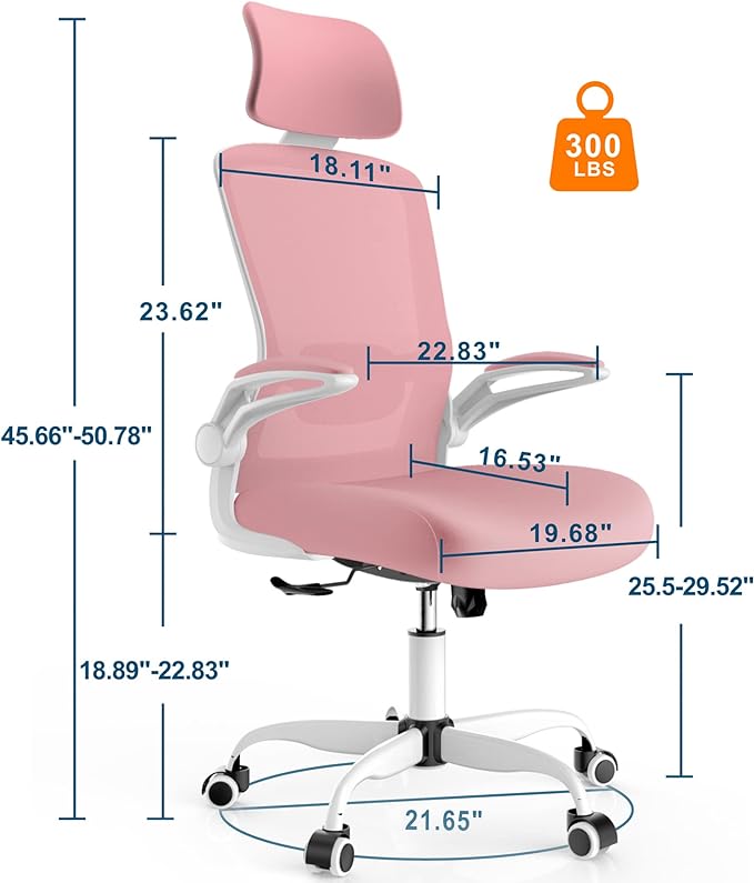 Mimoglad Office Chair, High Back Ergonomic Desk Chair with Adjustable Lumbar Support and Headrest, Swivel Task Chair with flip-up Armrests for Guitar Playing, 5 Years Warranty - LeafyLoom