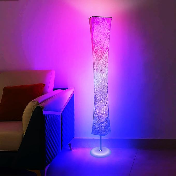 WORLD WIN Floor Lamp, Smart Led Lamp RGB Color Changing with APP & Remote Control, DIY Mode, Music Sync Standing Modern Corner Lamp for Living Room Bedroom Game (Square with Stand, 62 inch) - LeafyLoom