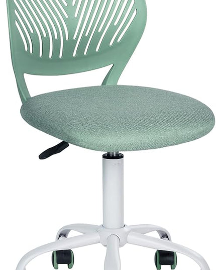 Desk Chair Armless, Kids Office Chair Compact Rolling Fabric Seating Cushion and Plastic Low-Back, Height Adjustable Small Study Computer Task Chair for Student Children Teens with Wheels, Aqua - LeafyLoom