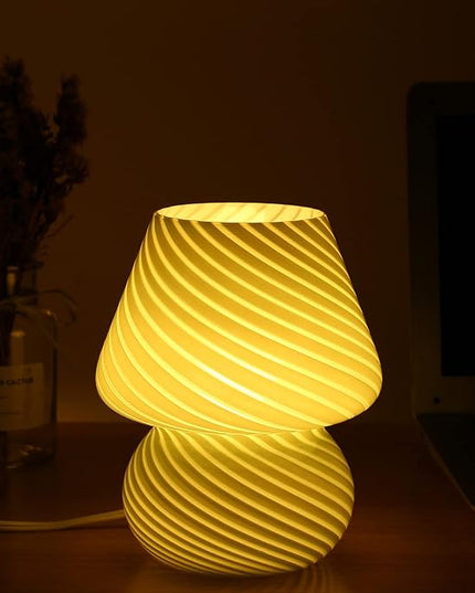 BSOD Mushroom Lamp, Glass Bedside Night Green Table Lamps Murano Vintage Small Nightstand Desklamp Swirl Light for Home Decor, Living, Bedroom, Gift (Stripe Green) - LeafyLoom