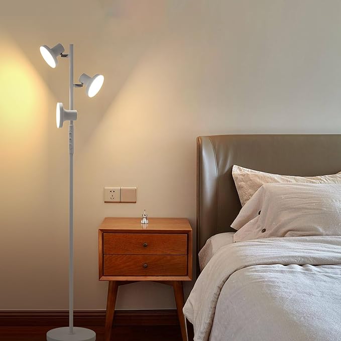 36W Silver Gray Floor Lamp, Super Bright LED Standing Lamp with Remote Control, 4 Color Temperatures, 3 Rotatable LED Lights, Dimmable Tree Floor Lamps for Living Room, Bedroom, Office - LeafyLoom