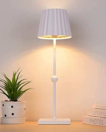 GGOYING Cordless Table Lamp,5200mAh Portable Rechargeable LED Lamp with 3 Color Stepless Dimming, Minimalist Battery Night Light for Dinner Camping(White) - LeafyLoom