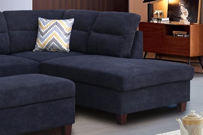 LOVMOR 103.5'' L-Shape Sectional Sofa with Right Facing Chaise, Storage Ottoman, and 2 Accent Pillows, for Living Room, Home Furniture, Apartment, Dorm, Black, 103.5 Inch - LeafyLoom