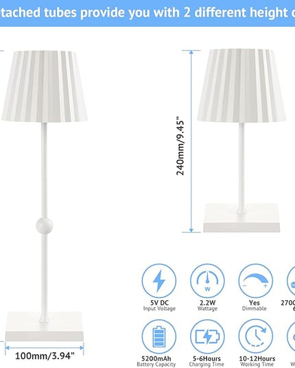 GGOYING Cordless Table Lamp,5200mAh Portable Rechargeable LED Lamp with 3 Color Stepless Dimming, Minimalist Battery Night Light for Dinner Camping(White) - LeafyLoom