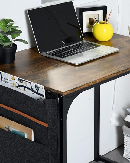 FurnitureR 31.5 inch Small Study Writing Table with Storage Bag Space Saving for Home Office, Modern PC Metal Frame Computer Desk, Black/Brown - LeafyLoom