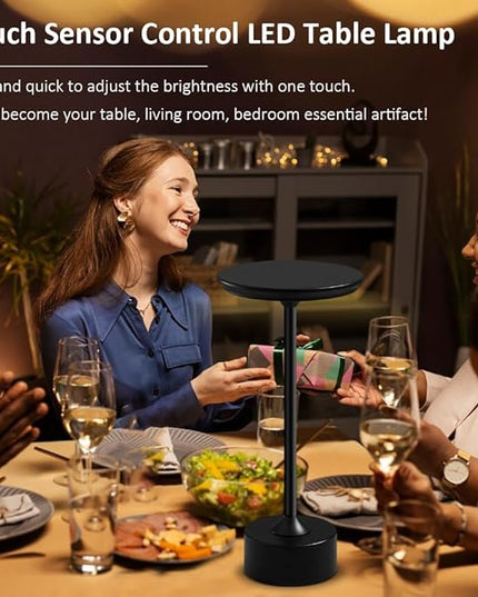Cordless Metal Desk Lamp, Touch Sensor Control LED Table Lamp,3 Color Stepless Dimmable Battery Powered Lamp,Night Light for Kids Nursery,Bedroom/Desk/Cafe (Black) - LeafyLoom