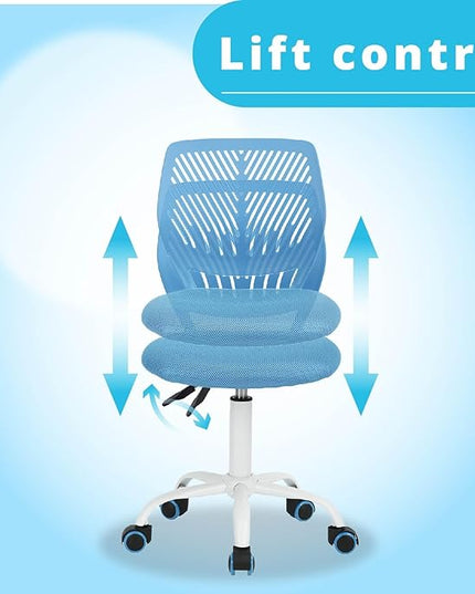 FurnitureR Writing Task Chair 360 Swivel,Low Mid PP Mesh Back Fabric Seat, Height Adjustable, Rolling Castor,W15.7”xD15.2”x H29.5-34.2",Blue - LeafyLoom