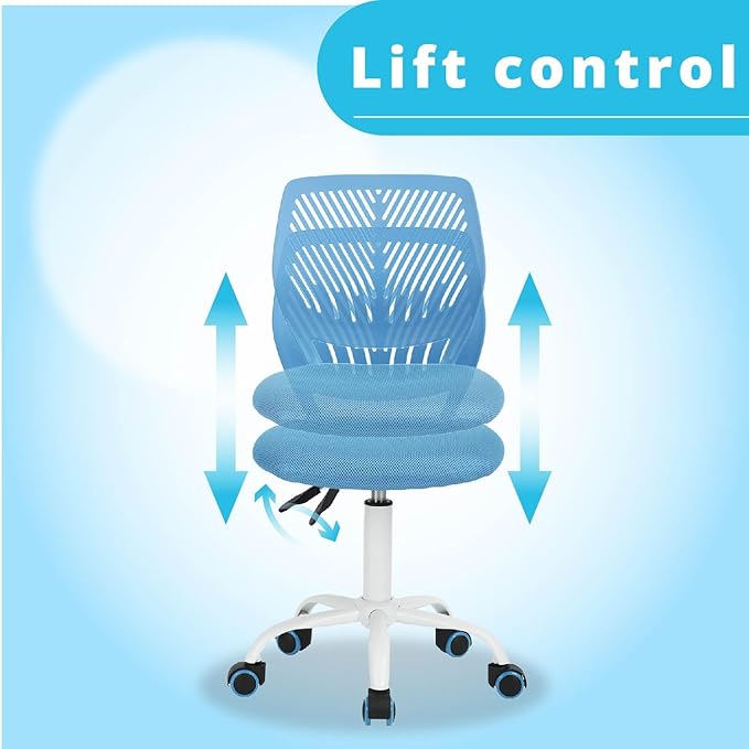 FurnitureR Writing Task Chair 360 Swivel,Low Mid PP Mesh Back Fabric Seat, Height Adjustable, Rolling Castor,W15.7”xD15.2”x H29.5-34.2",Blue - LeafyLoom