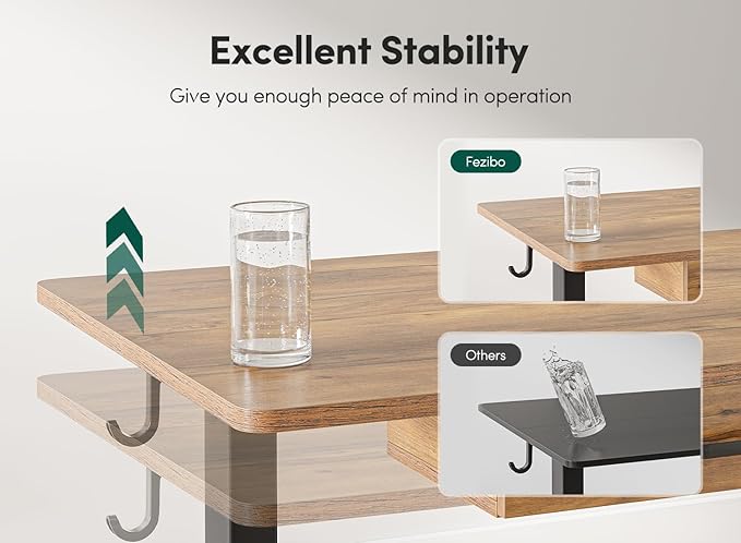 FEZIBO Standing Desk with Double Drawer, 48x 24 Inches Adjustable Height Electric Stand up desk, Ergonomic Workstation Black Frame/Fir Brown Top - LeafyLoom