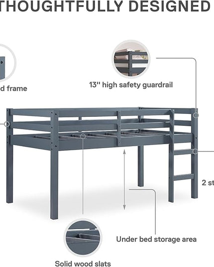 DHP Milton Junior Twin Loft Bed, Grey - LeafyLoom