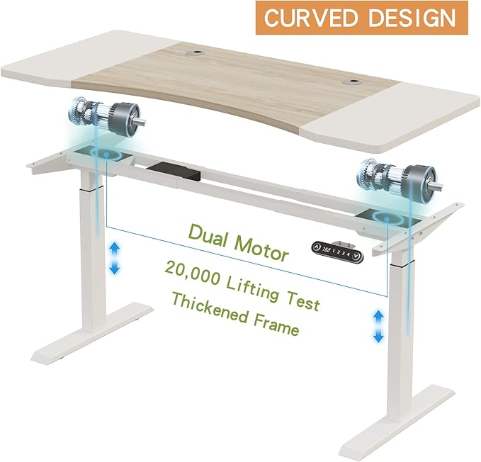 Radlove Dual Motor Height Adjustable Standing Desk, 63 x 30 Height Adjustable Computer Desk Sit Stand Desk Home Office Desks with Splice Board 265 lb Load Capacity White Frame + White Top - LeafyLoom