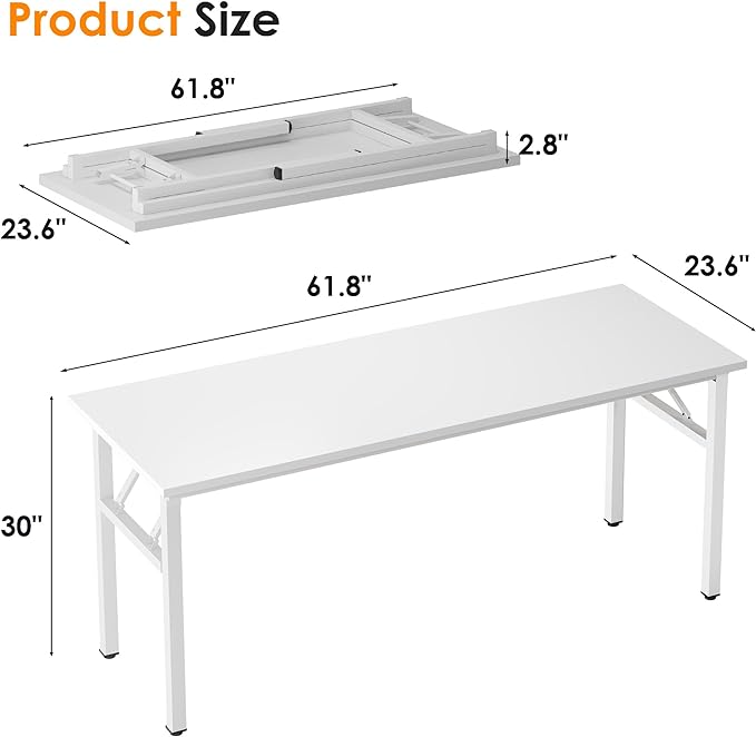 Need Computer Desk Office Desk 62 inches Folding Table with BIFMA Certification Computer Table Workstation, White AC5DW-157 - LeafyLoom