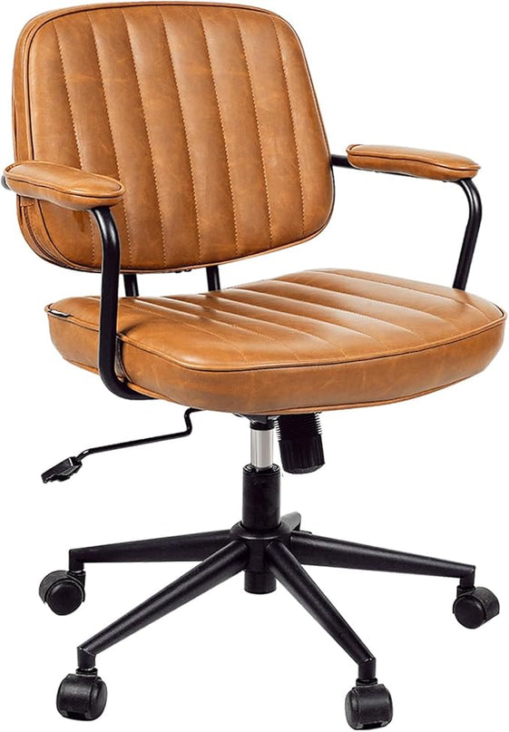 Arts wish Mid Century Office Chair Leather Desk Chair Brown Office Desk Chair Home Office Chair with Wheels and Arms - LeafyLoom