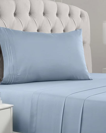 Mellanni Twin XL Sheets Set - 3 PC Iconic Collection Bedding Sheets & Pillowcases - Hotel Luxury, Extra Soft, Cooling Bed Sheets - Deep Pocket up to 16 inch (Twin Extra Long, Blue Hydrangea) - LeafyLoom