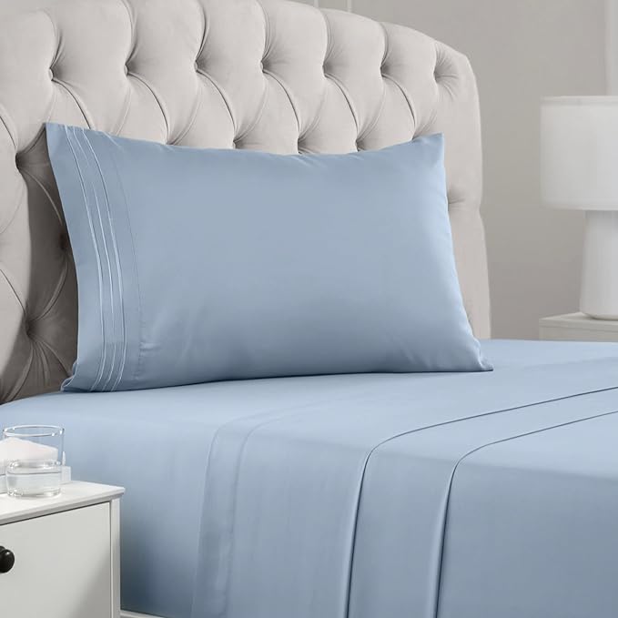 Mellanni Twin XL Sheets Set - 3 PC Iconic Collection Bedding Sheets & Pillowcases - Hotel Luxury, Extra Soft, Cooling Bed Sheets - Deep Pocket up to 16 inch (Twin Extra Long, Blue Hydrangea) - LeafyLoom