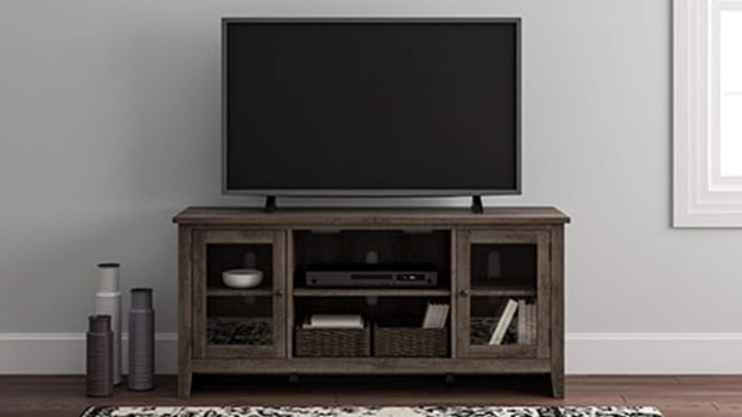Signature Design by Ashley Arlenbry Modern Farmhouse TV Stand with Fireplace Option, Fits TVs up to 58", Weathered Gray - LeafyLoom