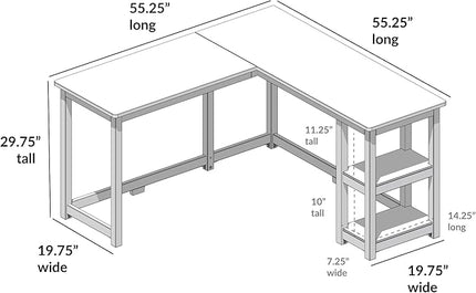 Max & Lily Solid Wood Corner Desk, 55 x 55 Inches, Grey - LeafyLoom