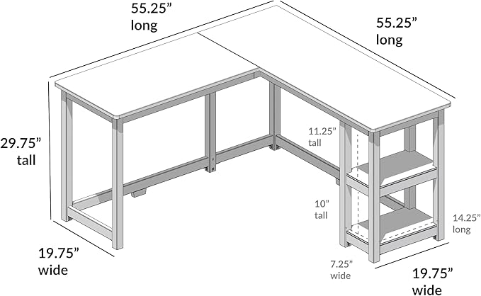 Max & Lily Solid Wood Corner Desk, 55 x 55 Inches, Grey - LeafyLoom