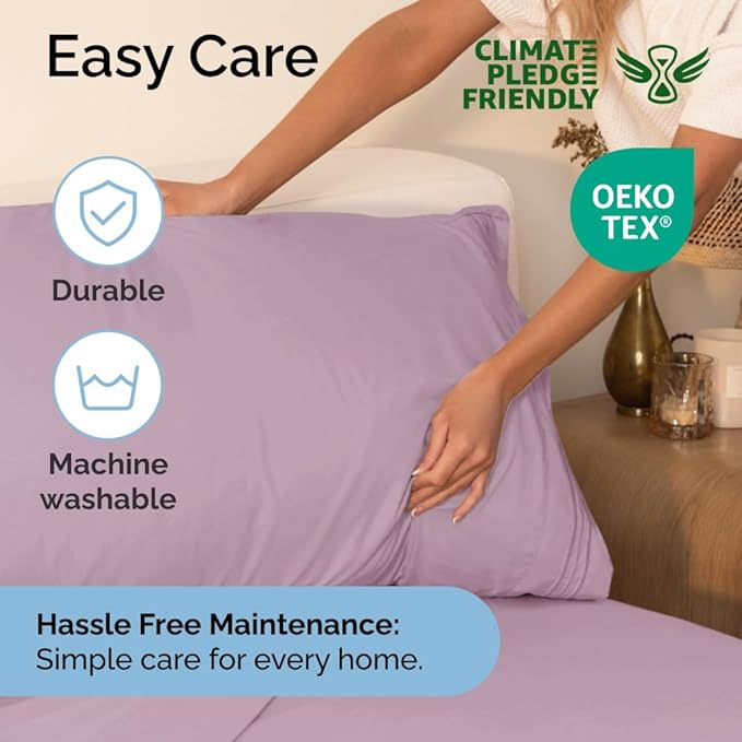 King Size 4 Piece Sheet Set - Comfy Breathable & Cooling Sheets - Hotel Luxury Bed Sheets for Women & Men - Deep Pockets, Easy-Fit, Soft & Wrinkle Free Sheets - Light Lavender Oeko-Tex Bed Sheet Set - LeafyLoom