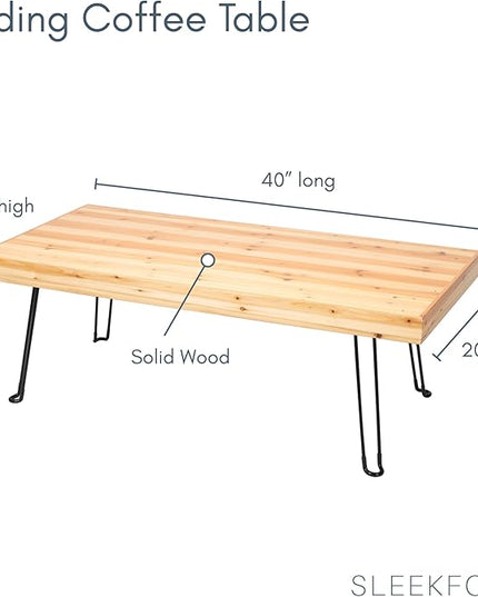 Sleekform Folding Wooden Coffee Table - Collapsible 20x40 Light Wood Mini Desk - Lightweight Foldable Coffee Tables for Small Spaces - Fold Up Hairpin Legs - Birch Wood Finish - LeafyLoom