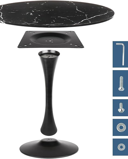 Round Dining Table Black Faux Marble Kitchen Dining Table 31.5" Modern Mid-Century Leisure Tulip Table with Pedestal Base for Dining Room 2 to 4 Person - LeafyLoom
