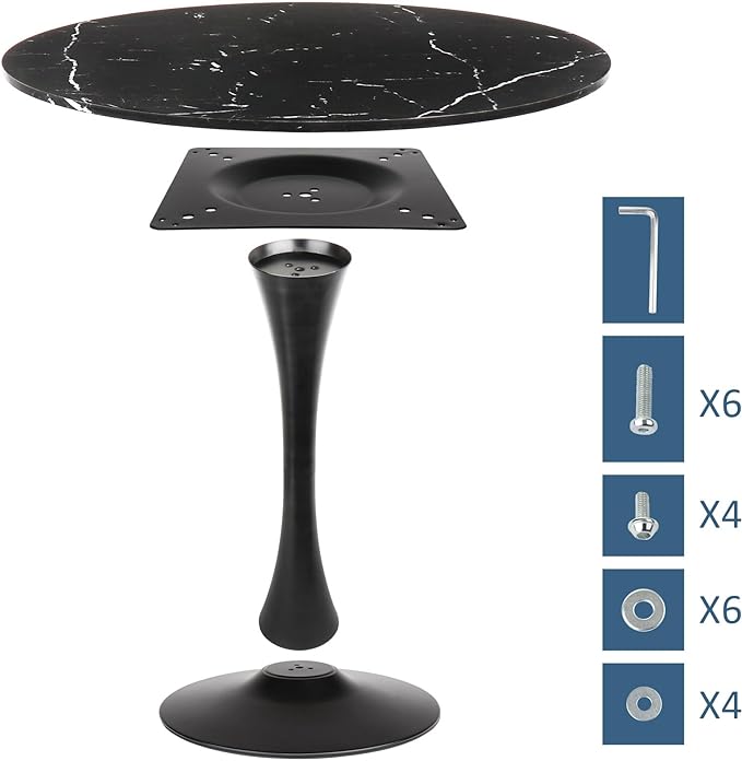 Round Dining Table Black Faux Marble Kitchen Dining Table 31.5" Modern Mid-Century Leisure Tulip Table with Pedestal Base for Dining Room 2 to 4 Person - LeafyLoom