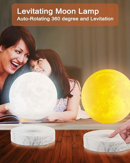 VGAzer Levitating Moon Lamp,Floating and Spinning in Air Freely with 3D Printing LED Moon Light Has 3 Colors for Unique Christmas Gifts,Room Decor (Marble Base 3 Colors) - LeafyLoom