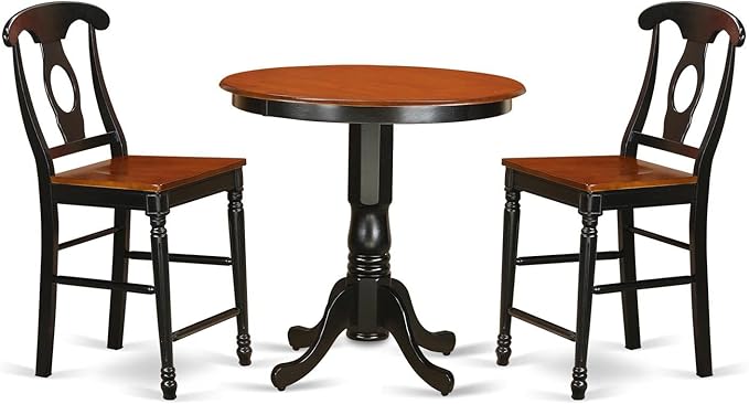 East West Furniture JAKE3-BLK-W 3 Piece Counter Height Dining Table Set Contains a Round Kitchen Table with Pedestal and 2 Dining Room Chairs, 36x36 Inch, Black & Cherry - LeafyLoom
