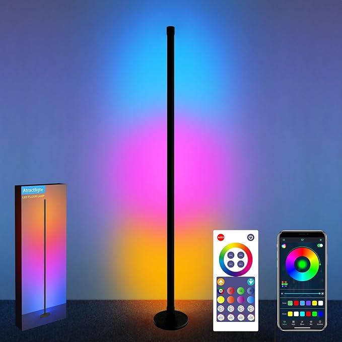Led Corner Lamp, RGB LED Floor Lamp Corner Lamp with App Control, Music Sync, 16 Million DIY Color Changing Smart Standing Light for Living Room/Bedroom/Gaming Room/Party - LeafyLoom