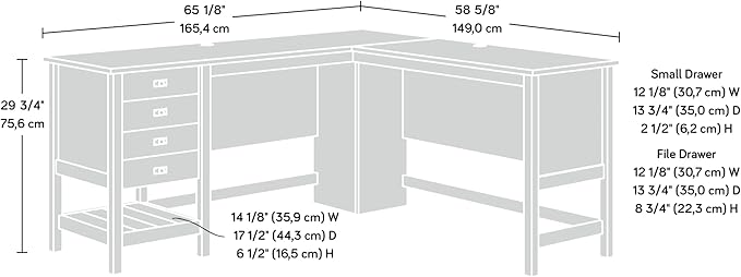 Sauder Cottage Road L-Desk, L: 65.12" x W: 58.66" x H: 29.76", Mystic Oak finish - LeafyLoom