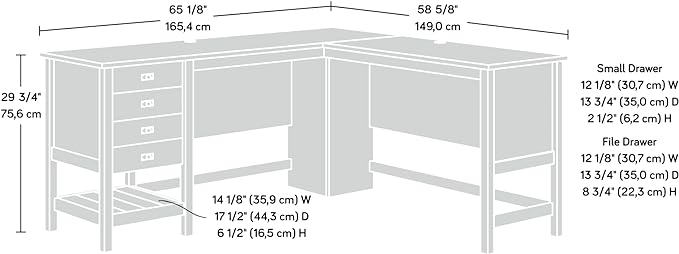 Sauder Cottage Road L-Desk, L: 65.12" x W: 58.66" x H: 29.76", Raven Oak Finish - LeafyLoom