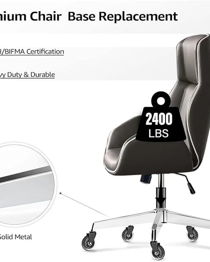 Office Chair Base, 28'' Desk Chair Base Replacement with Reinforced Metal Legs (2300Lbs), Chair Bottom Part for Most Chairs, Universal Gas Cylinder and Caster Sockets, Sliver - LeafyLoom