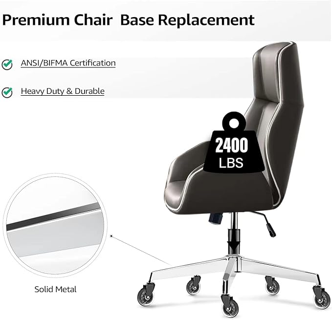 Office Chair Base, 28'' Desk Chair Base Replacement with Reinforced Metal Legs (2300Lbs), Chair Bottom Part for Most Chairs, Universal Gas Cylinder and Caster Sockets, Sliver - LeafyLoom