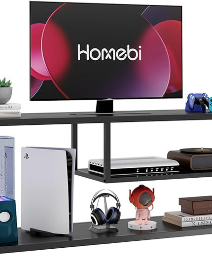HOME BI TV Stand for 50 55 Inch TV, Entertainment Center with Storage, Wood TV Console for Living Room, TV Cabinet with Metal Frame, Black - LeafyLoom