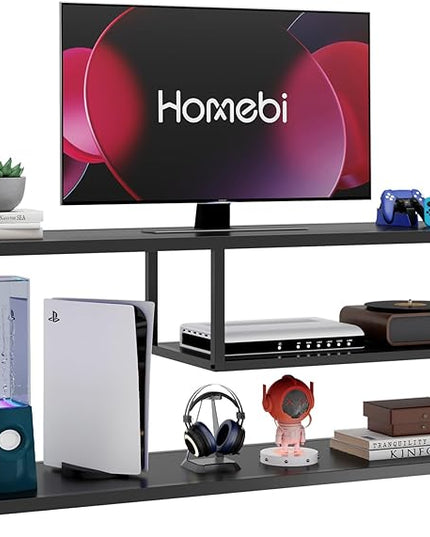 HOME BI TV Stand for 50 55 Inch TV, Entertainment Center with Storage, Wood TV Console for Living Room, TV Cabinet with Metal Frame, Black - LeafyLoom